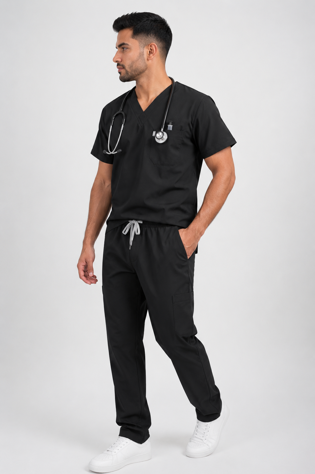 Male Scrub Suit with 5 Pockets (Black) Medivo