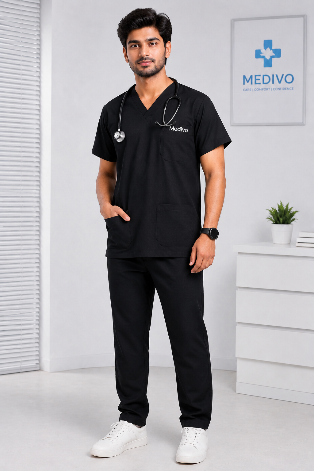 Black Male Scrub Suit with 5 Pockets