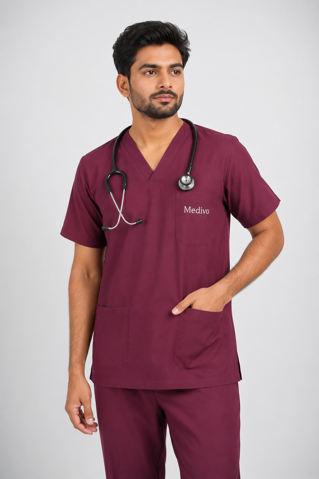 Male Scrub Suit - Wine